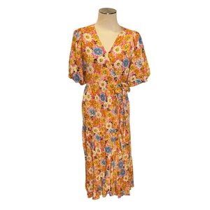 Easel Daisy Floral Wrap Midi Dress Small Cottagecore Boho Spring Easter Wedding